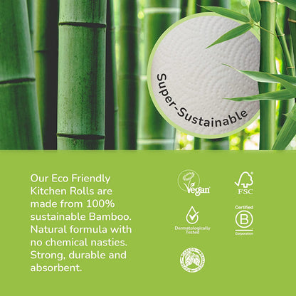 Bamboo Kitchen Towel 200 Sheets 2 Rolls - Cheeky Panda - Kitchen Towels - Eco Natural Products