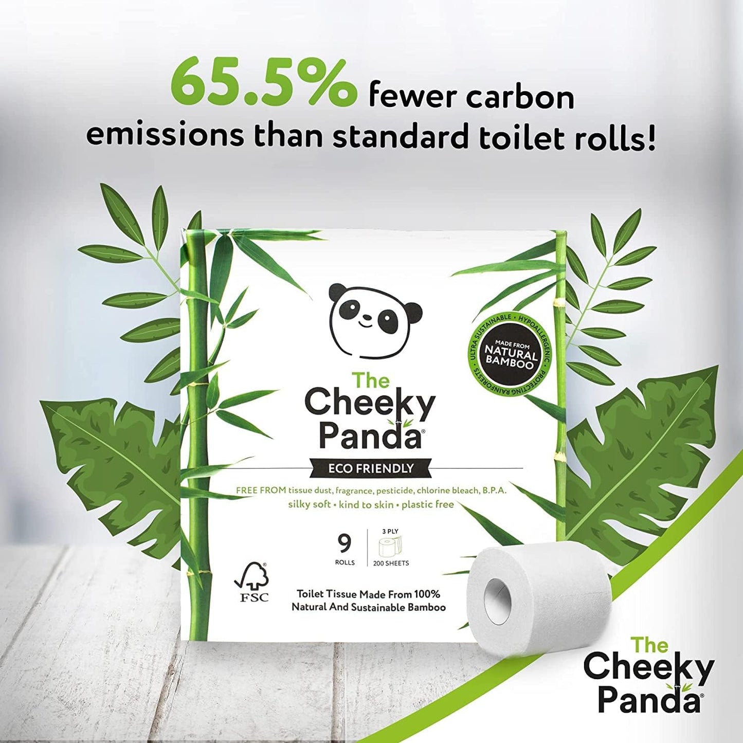 Bamboo Luxury Toilet Tissue 3PLY 200 Sheets 9 Rolls - Cheeky Panda - Toilet Tissue - Eco Natural Products
