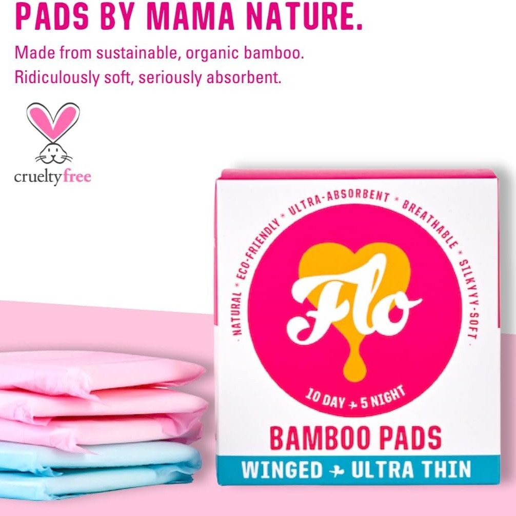 Bamboo Pads Winged & Utra Thin 10 Day & 5 Night Pads - Here We Flo - Feminine Sanitary Supplies - Eco Natural Products