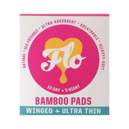 Bamboo Pads Winged & Utra Thin 10 Day & 5 Night Pads - Here We Flo - Feminine Sanitary Supplies - Eco Natural Products