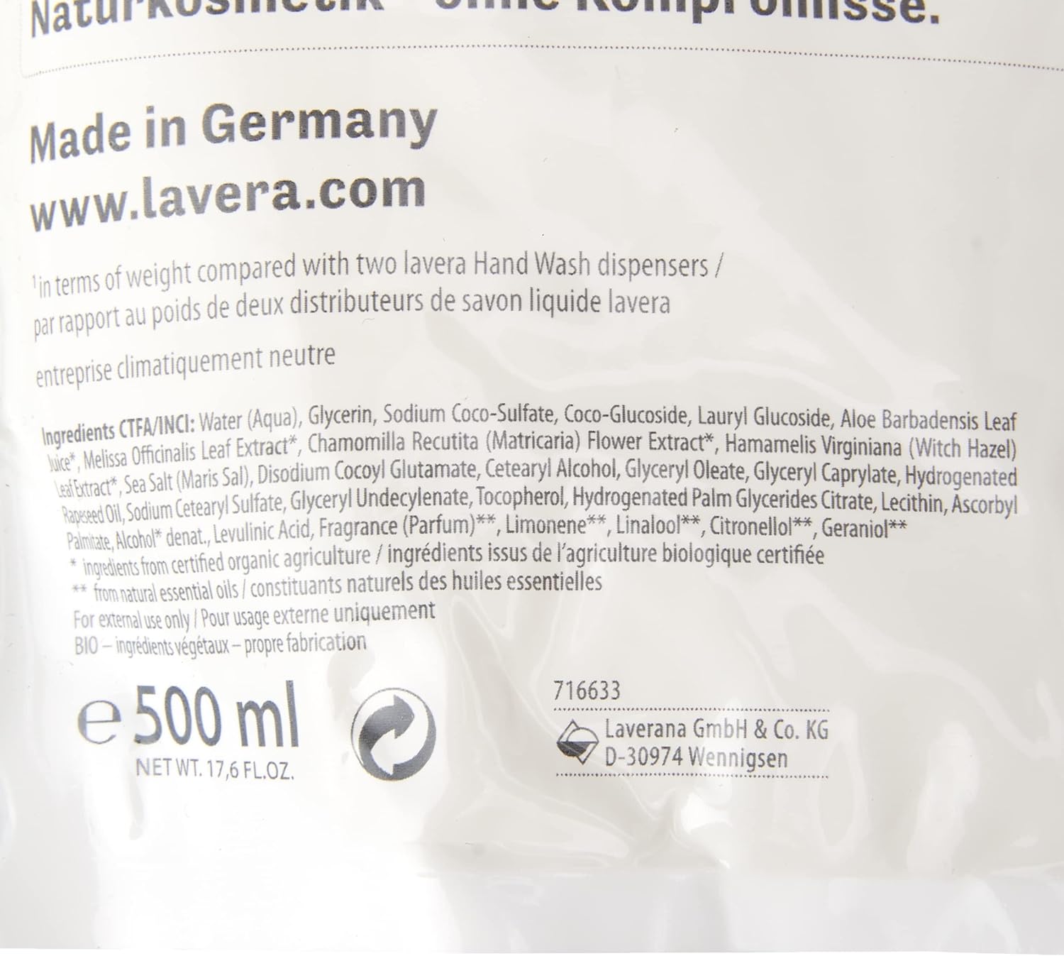 Basis Sensitiv Gentle Care Refill Pouch Hand Wash 500ml - Lavera - Hand wash - Eco Natural Products