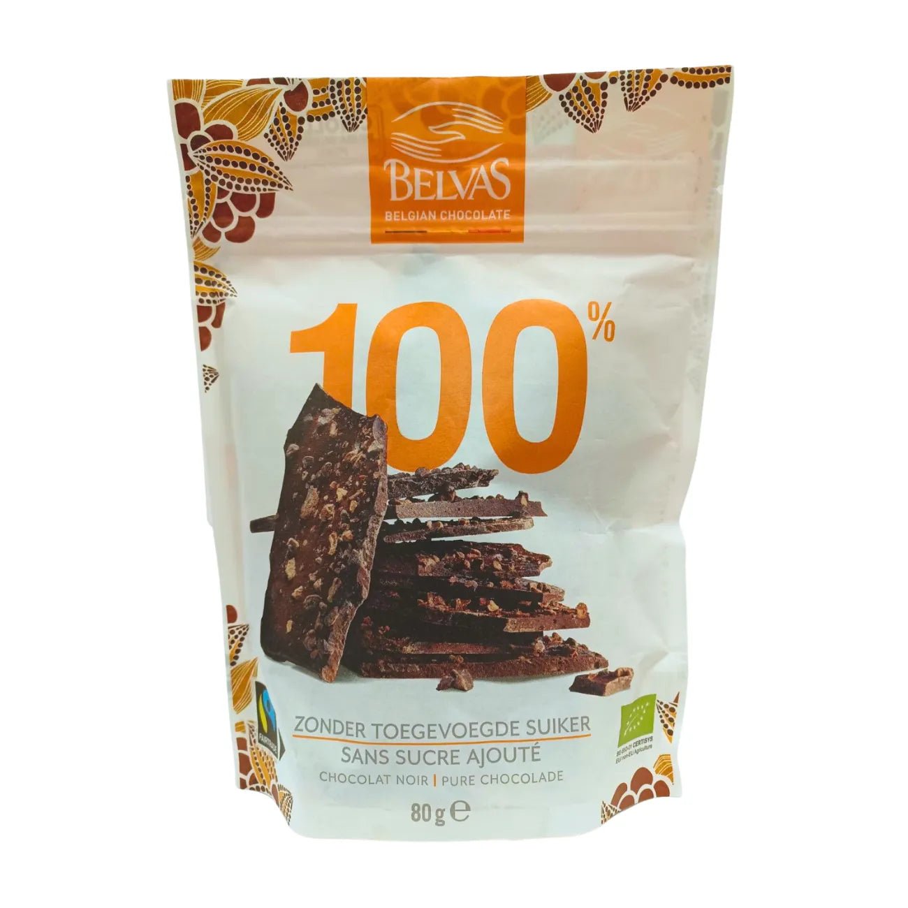 Belgian Thins Dark Chocolate 100% Pure Cacao Nibs 80g - Belvas - Chocolates - Belvas