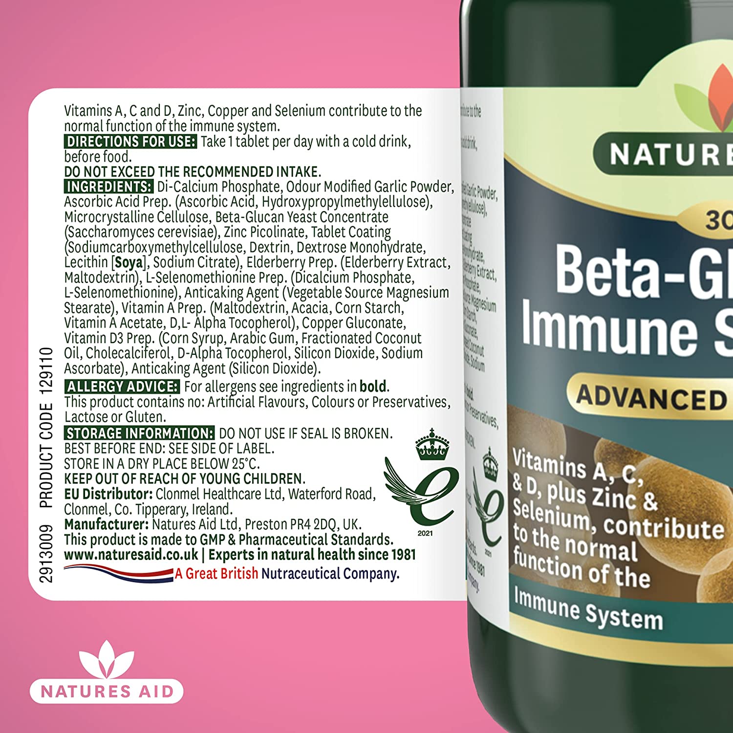 Beta - Glucans Immune Support + 30 Capsules - Natures Aid - Vitamins & Supplements - Eco Natural Products