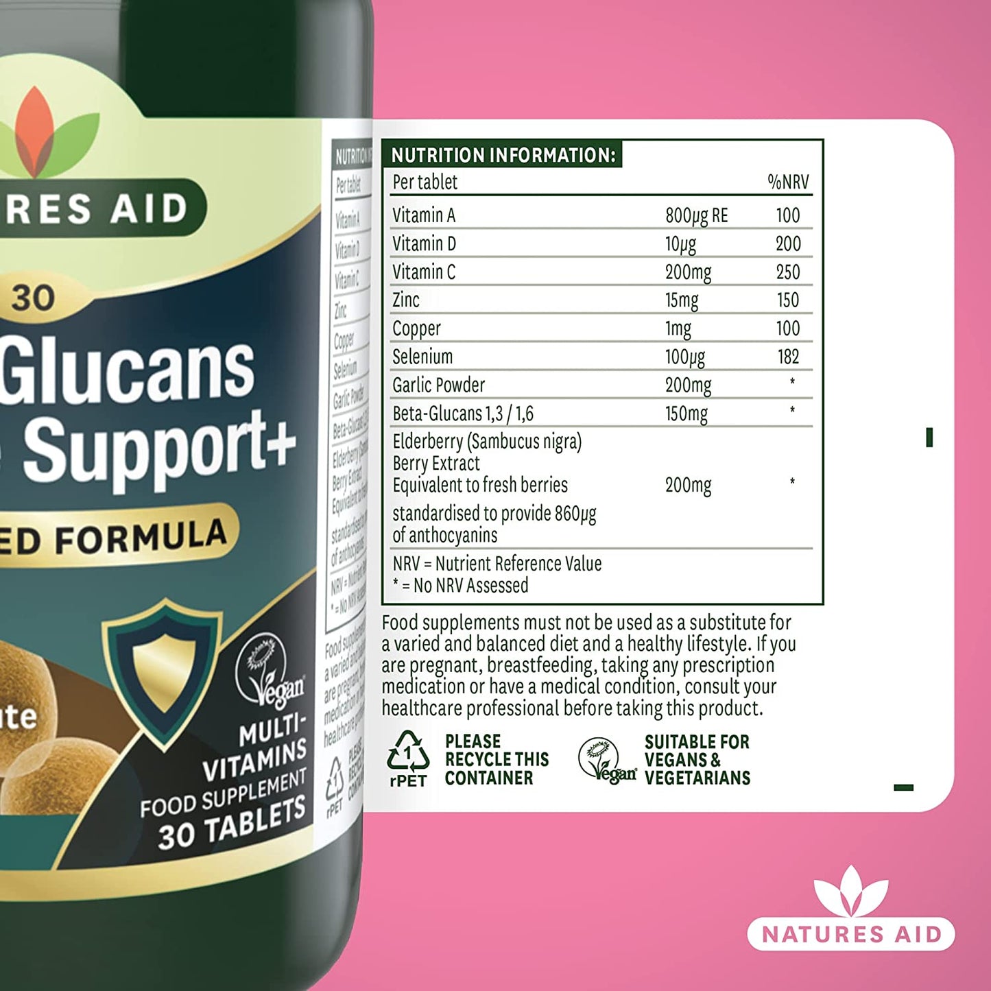Beta - Glucans Immune Support + 30 Capsules - Natures Aid - Vitamins & Supplements - Eco Natural Products