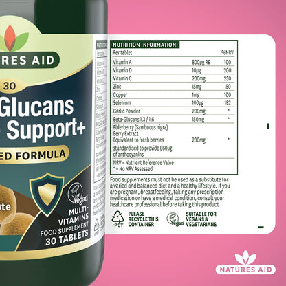 Beta - Glucans Immune Support + 30 Capsules - Natures Aid - Vitamins & Supplements - Eco Natural Products