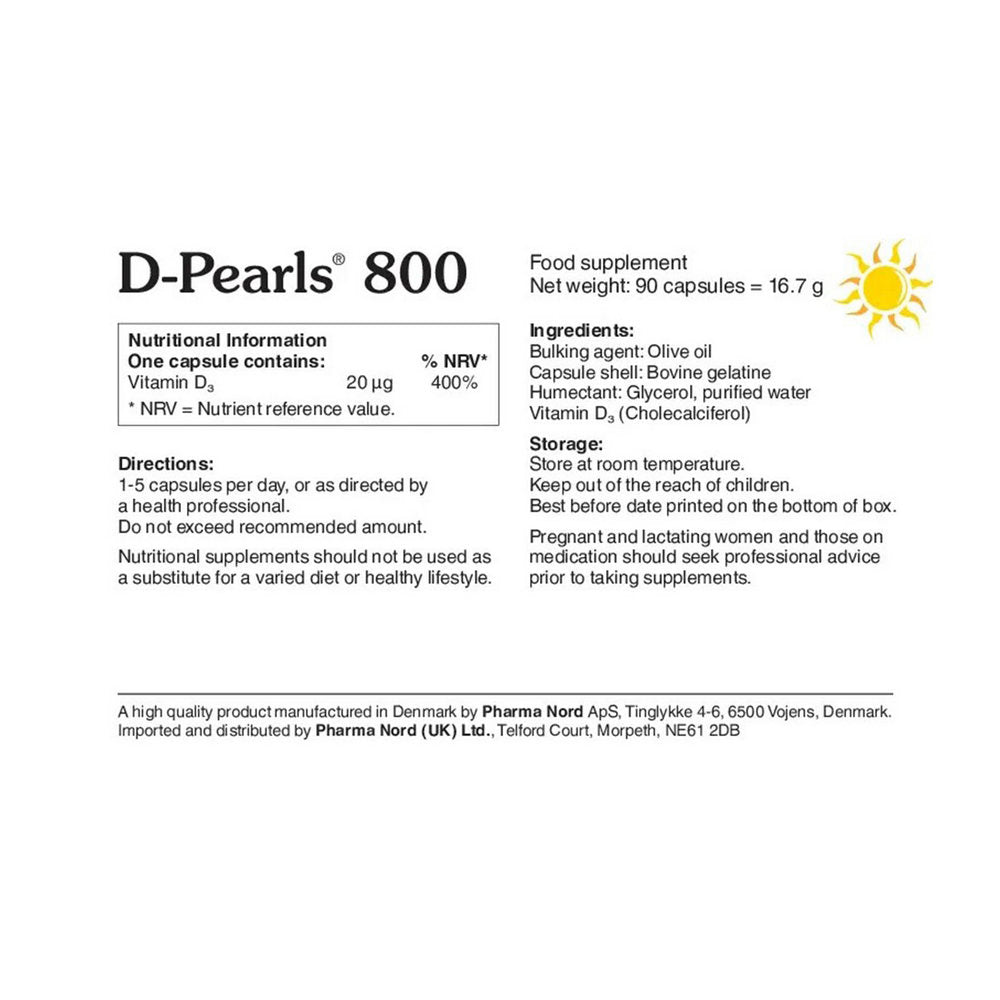 Bio - Vitamin D3 (Cholecalciferol) 20mcg 800IU 90 Capsules - Pharma Nord - Food Supplement - Eco Natural Products