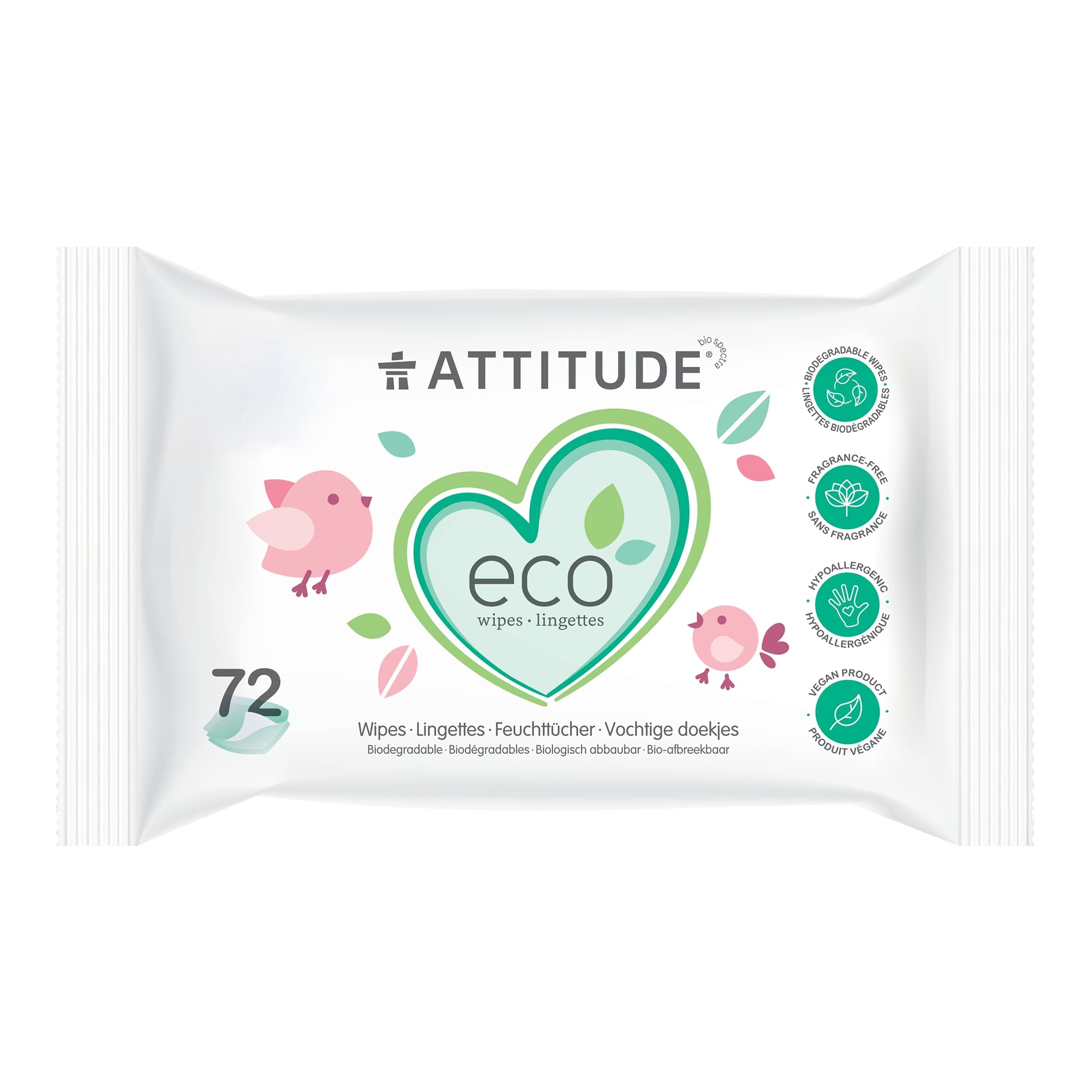 Biodegradable Baby Wipes 72 wipes - Eco Natural Products - Attitude - Wipes