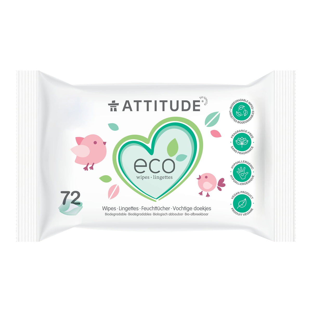 Biodegradable Baby Wipes 72 wipes - Attitude - Wipes - Eco Natural Products