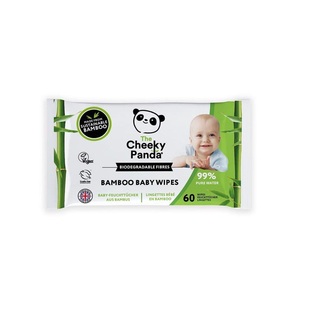 Biodegradable Bamboo Baby Wipes 60wipes - Cheeky Panda - Wipes - Eco Natural Products