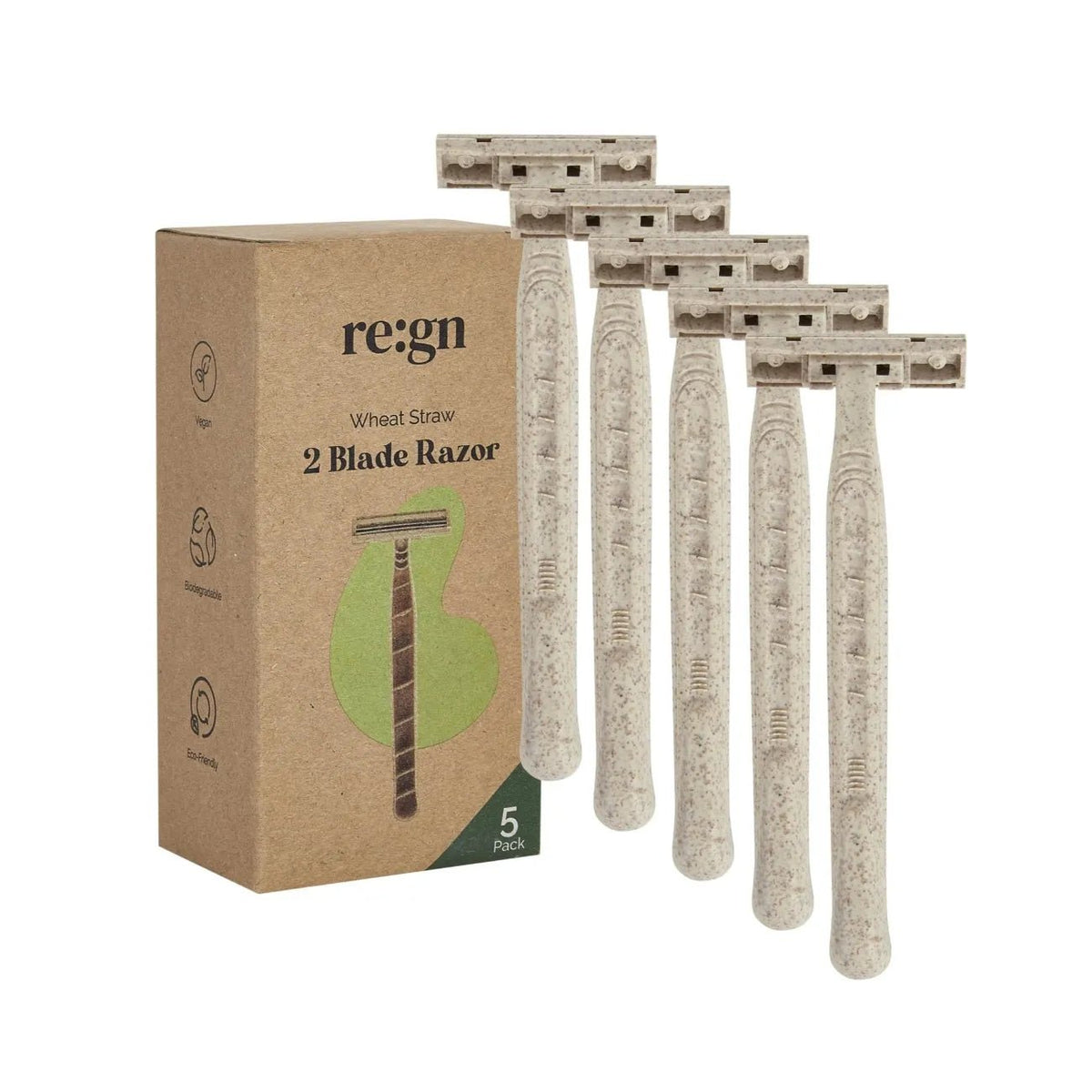 Biodegradable Wheat Straw Disposable Razor 2 Blade 5 Pack - Re:gn - Razors & Razor Blades - Re:gn