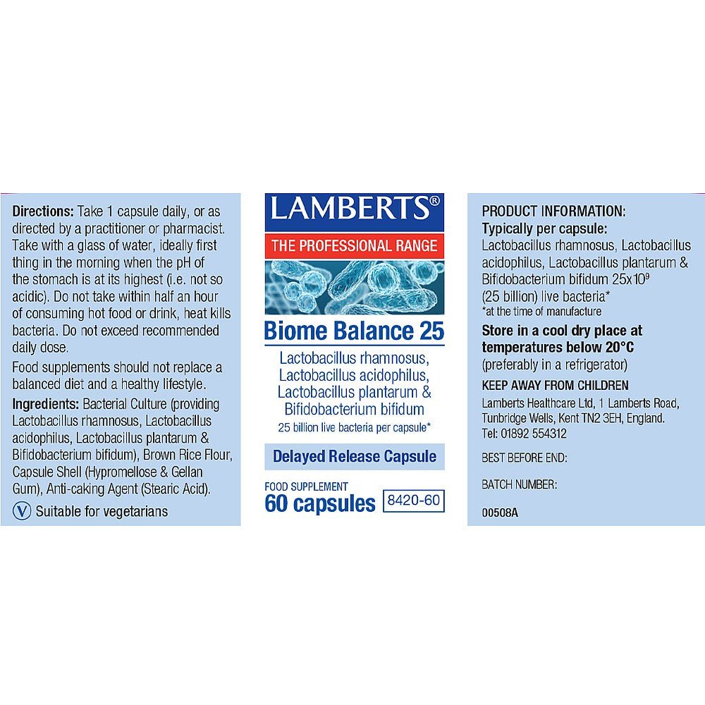 Biome Balance Sensitive label - ingredients and directions - Lamberts