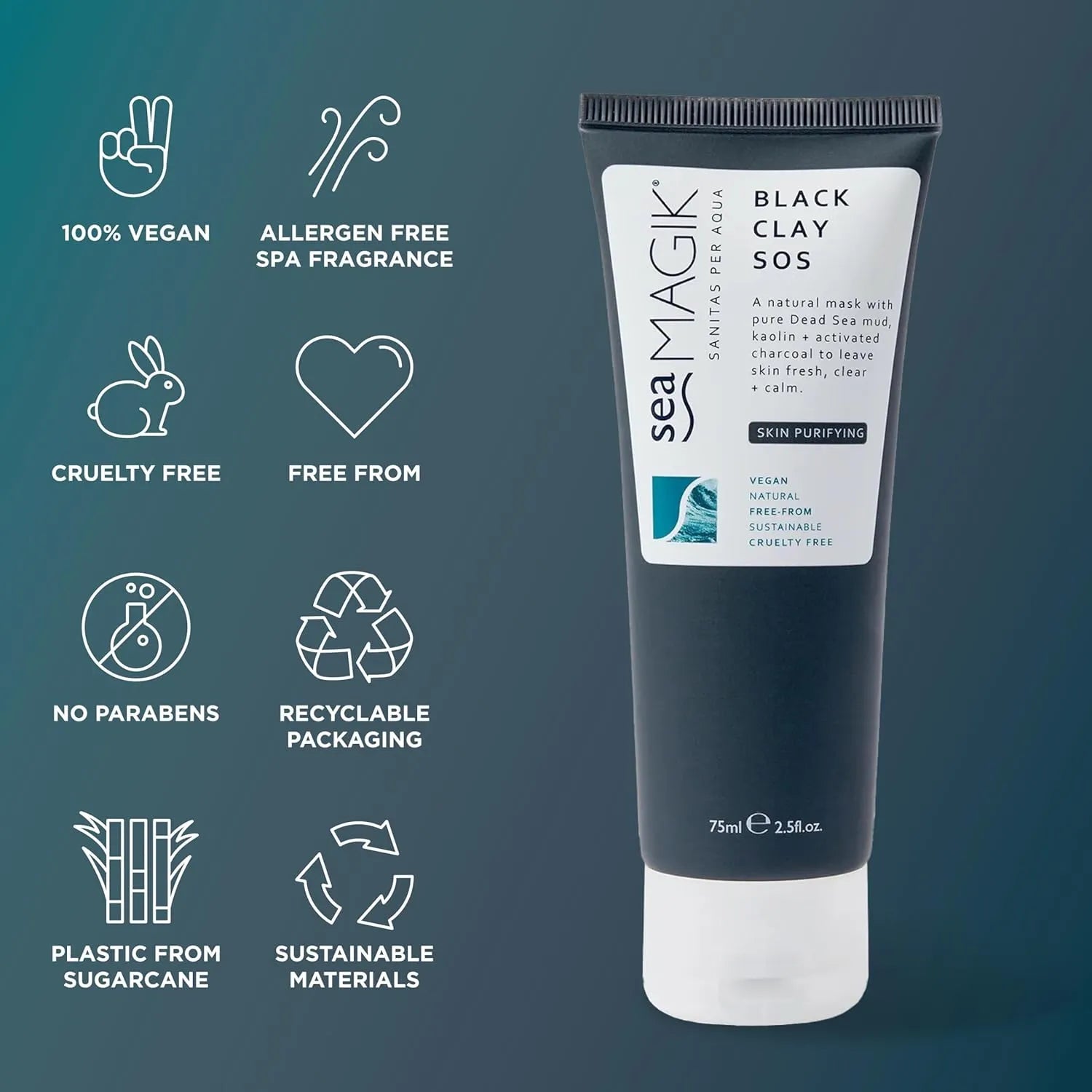 Black Clay SOS Natural Dead Sea Mud Mask 75ml - Sea Magik - Skin Care Masks & Peels - Sea Magik