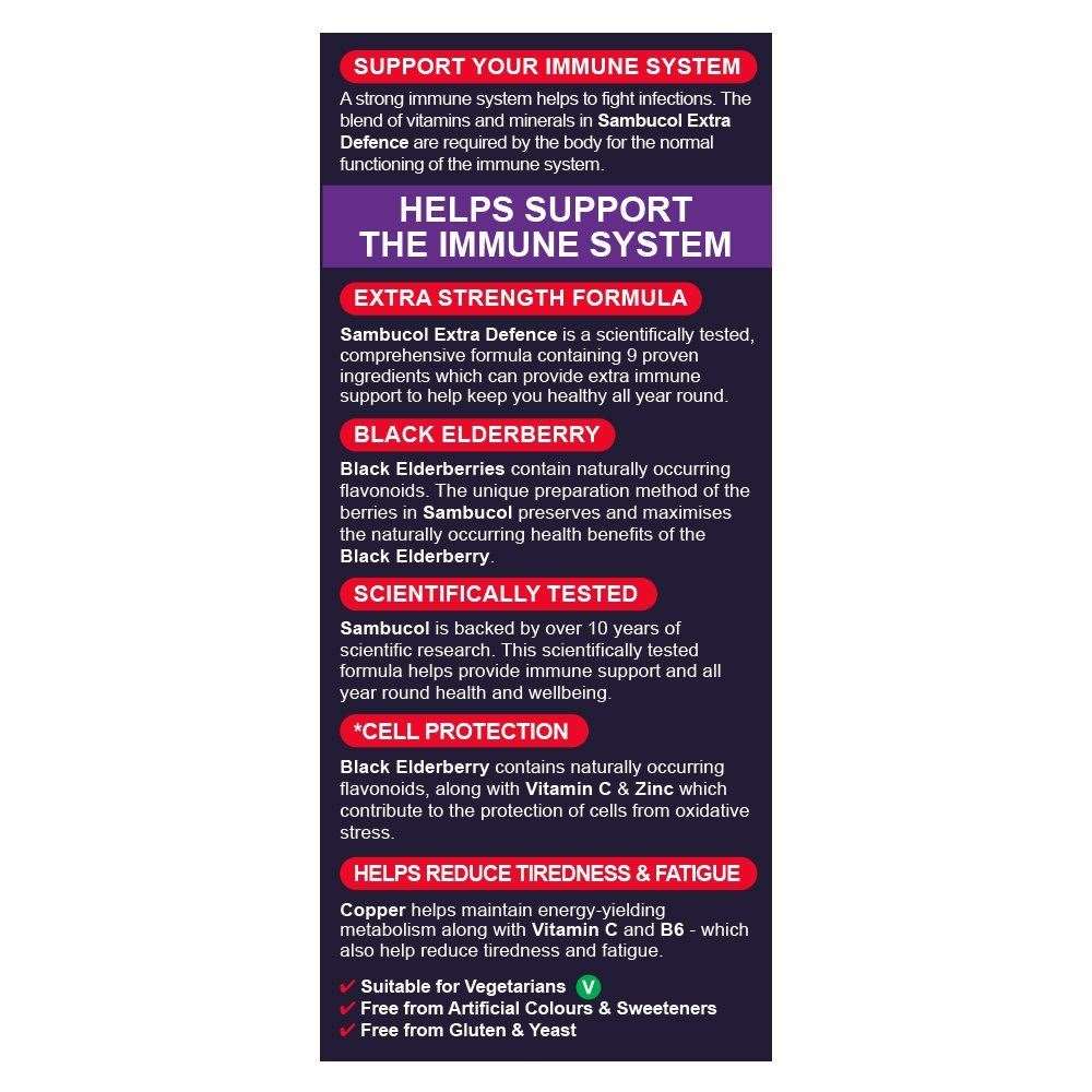 Black Elderberry Extra Defence Extra Vitamin C + Zinc Liquid 120ml - Sambucol - Food Supplement - Eco Natural Products