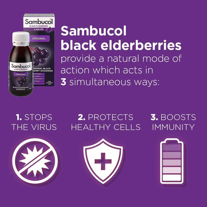 Black Elderberry Original Liquid 120ml - Sambucol - Food Supplement - Eco Natural Products