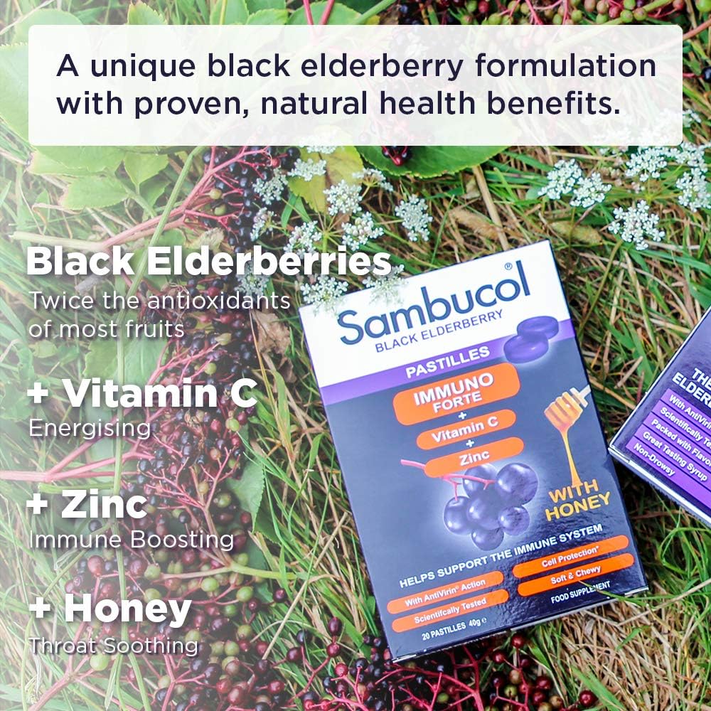 Black Elderberry With Honey 20 Pastilles 40g - Sambucol - Food Supplement - Eco Natural Products