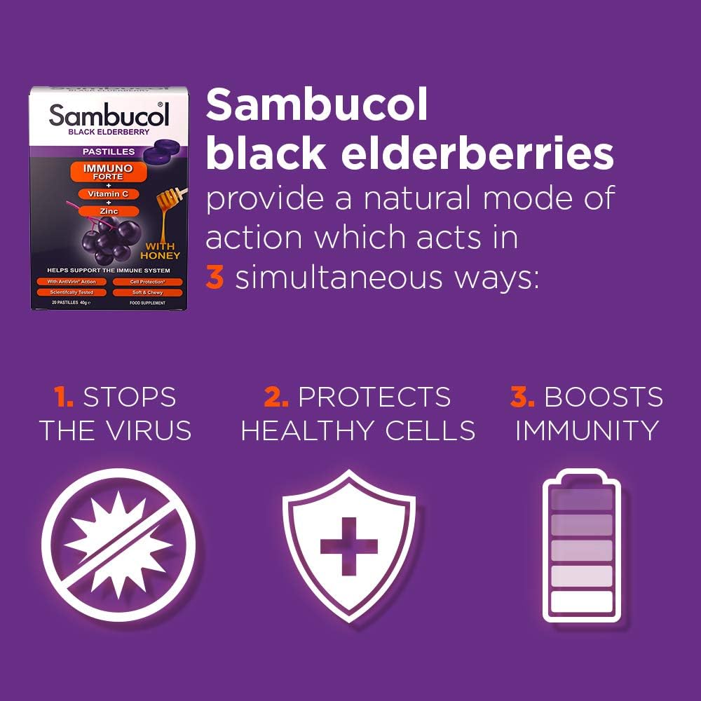 Black Elderberry With Honey 20 Pastilles 40g - Eco Natural Products - Sambucol - Food Supplement