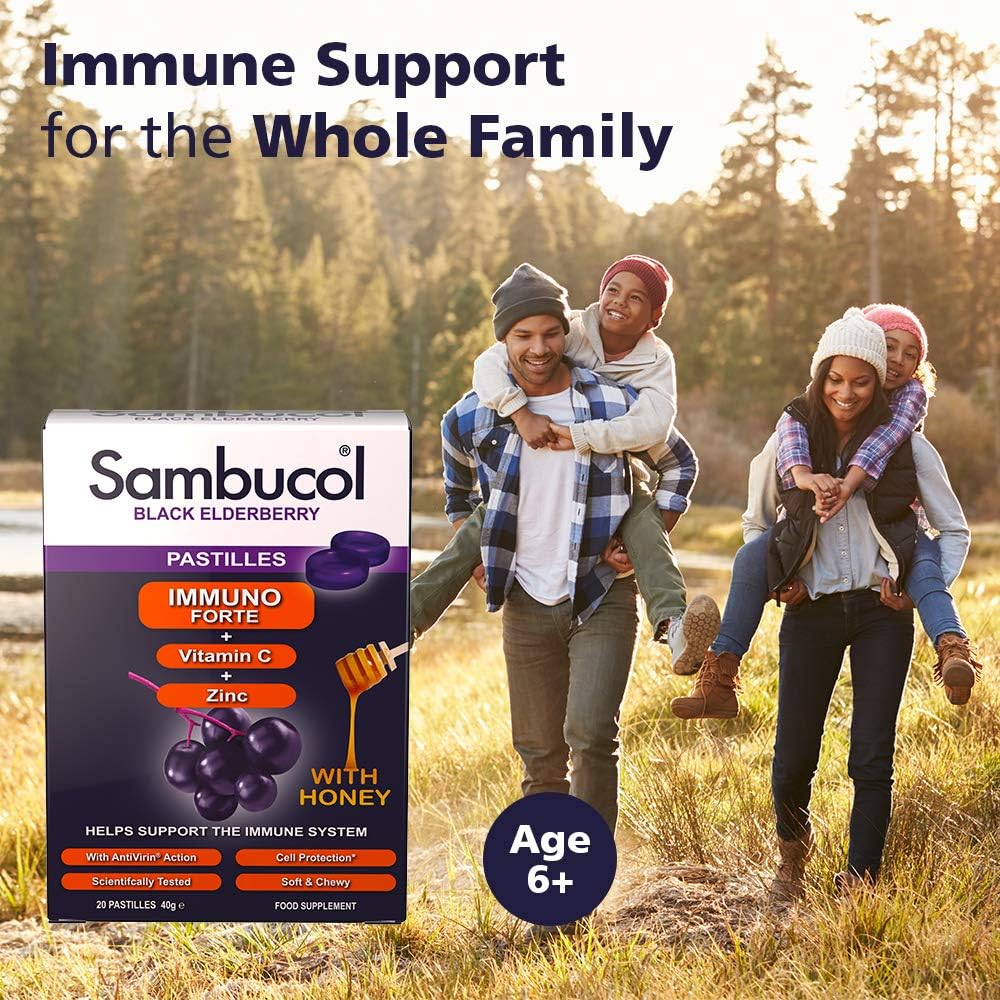 Black Elderberry With Honey 20 Pastilles 40g - Sambucol - Food Supplement - Eco Natural Products