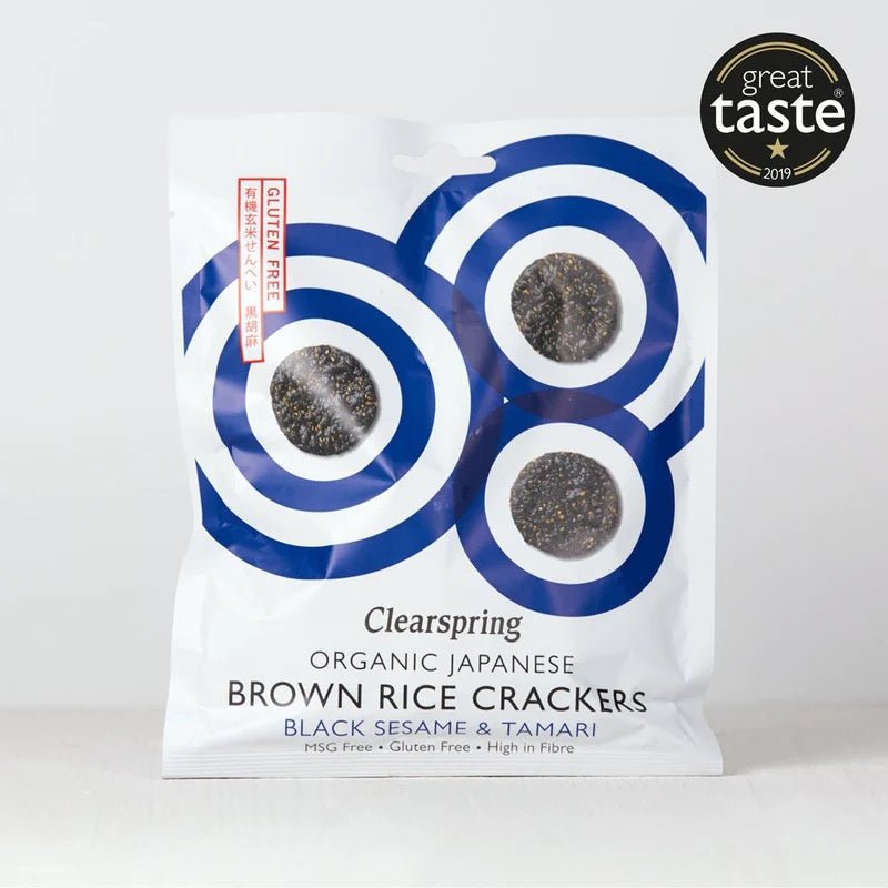 Black Sesame Japanese Brown Rice Crackers 40g - Clearspring - Brown Rice Crackers - Eco Natural Products