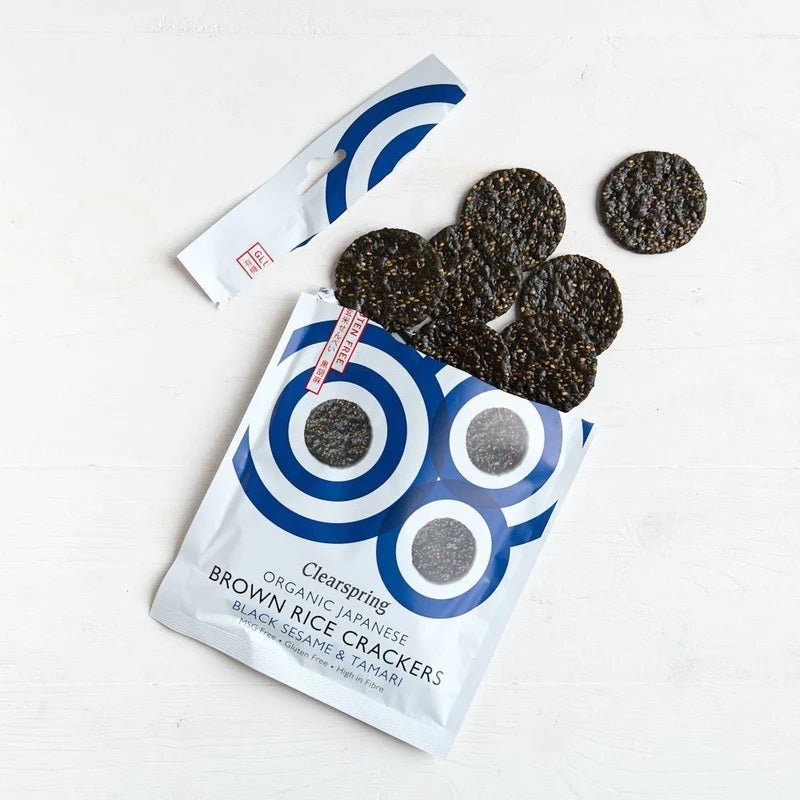 Black Sesame Japanese Brown Rice Crackers 40g - Clearspring - Brown Rice Crackers - Eco Natural Products