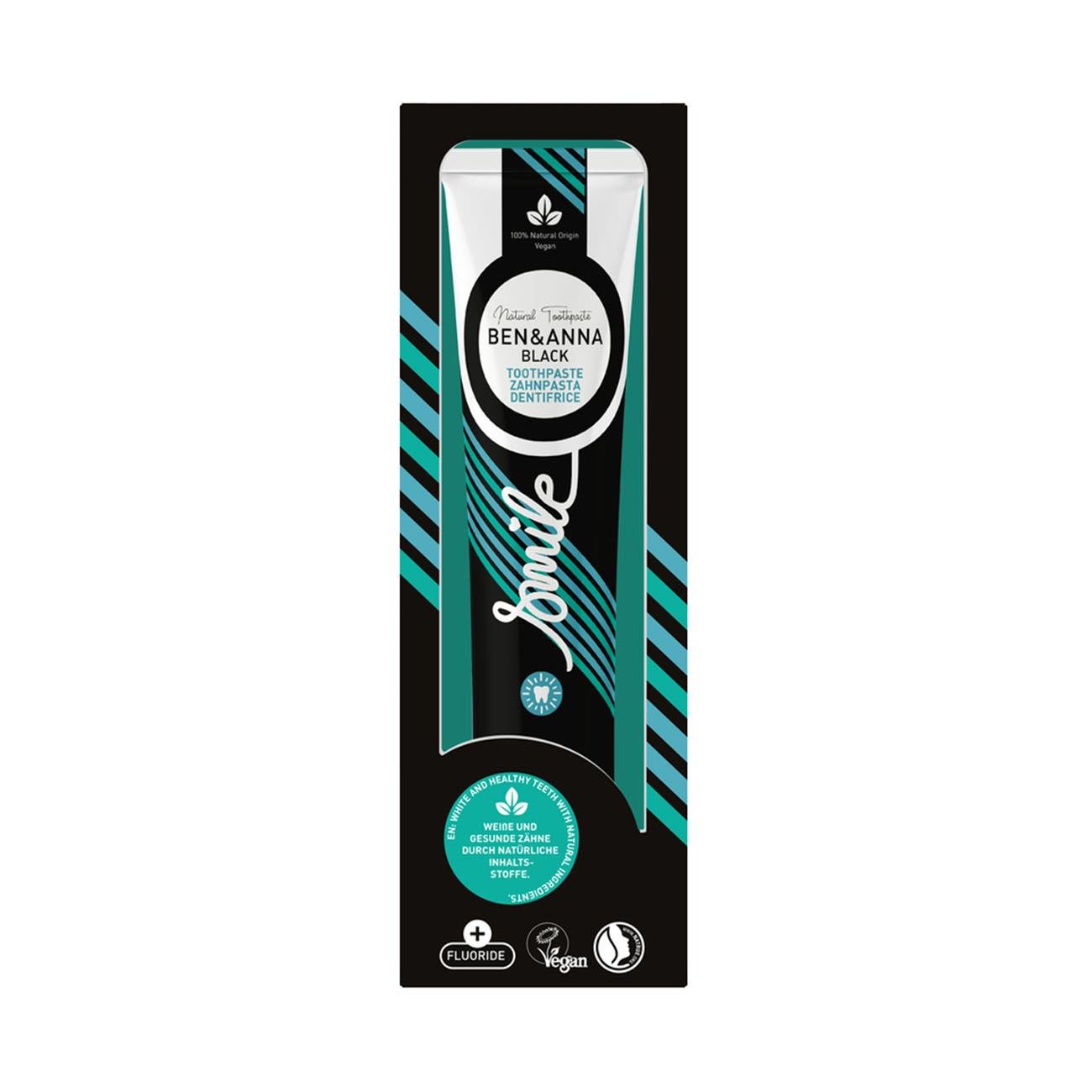 Black with Fluoride Toothpaste Tube 75ml - Eco Natural Products - Ben & Anna - Toothpaste