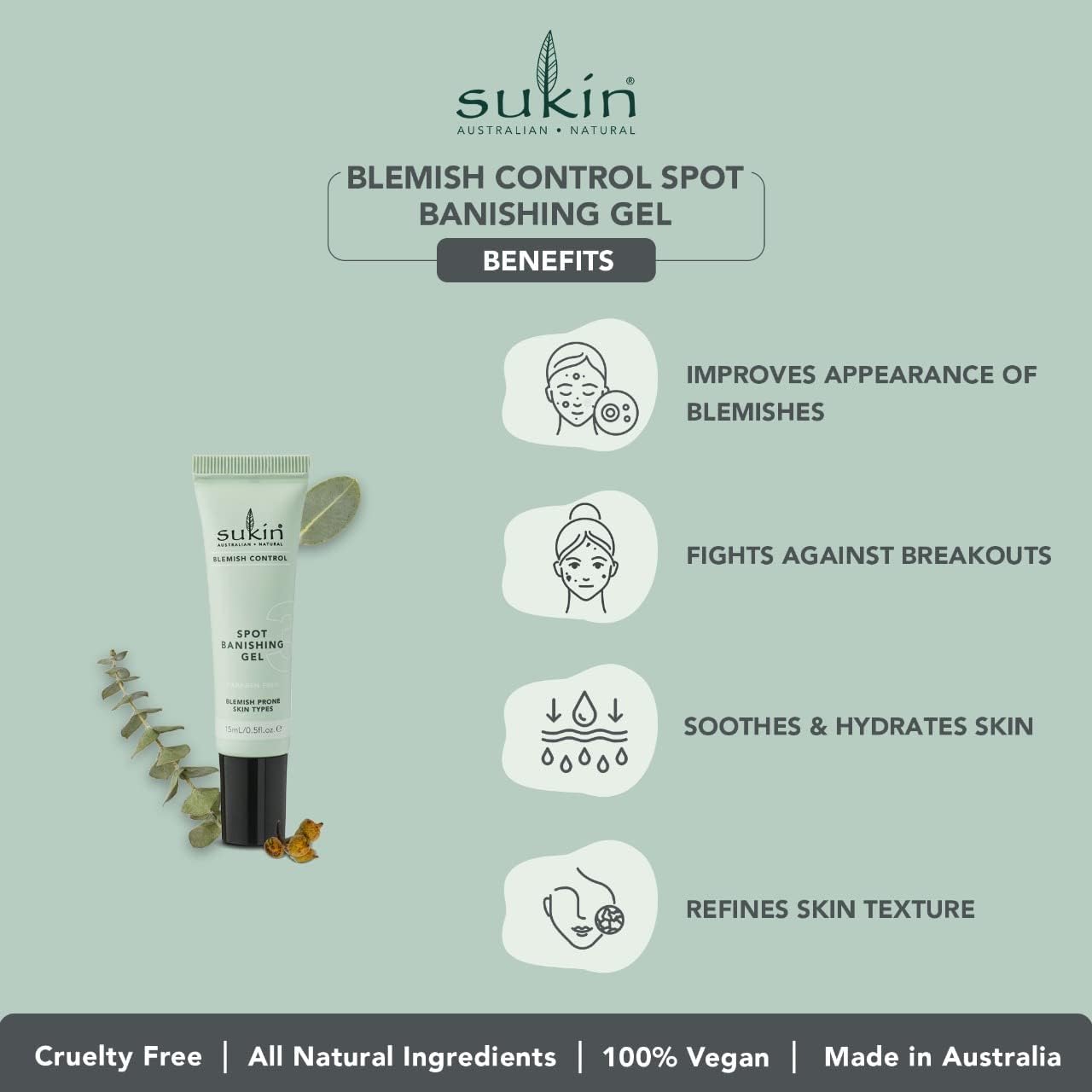Blemish Control Spot Banishing Gel 15ml - Sukin - Acne Treatments & Kits - Eco Natural Products