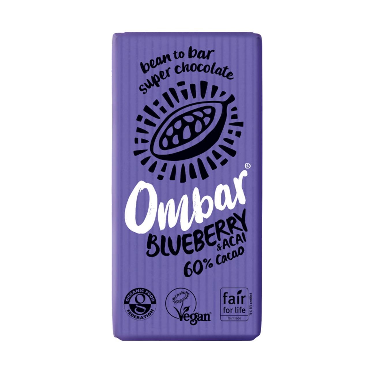 Blueberry Acai 60% Cacao Chocolate Bar 35g - Eco Natural Products - Ombar - Chocolate Bar