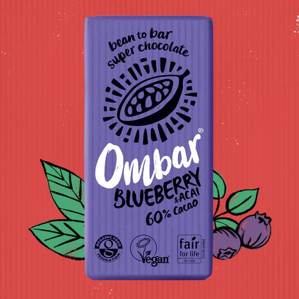 Blueberry Acai 60% Cacao Chocolate Bar 35g - Eco Natural Products - Ombar - Chocolate Bar