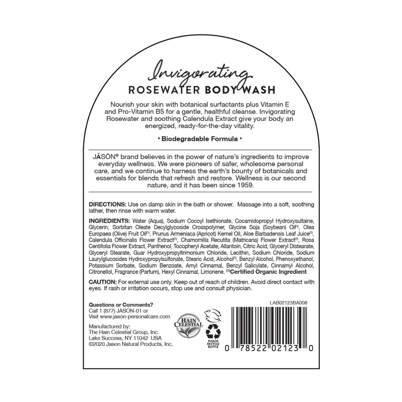 Body Wash Invigorating Rosewater 887ml - Jason - Body Wash - Eco Natural Products