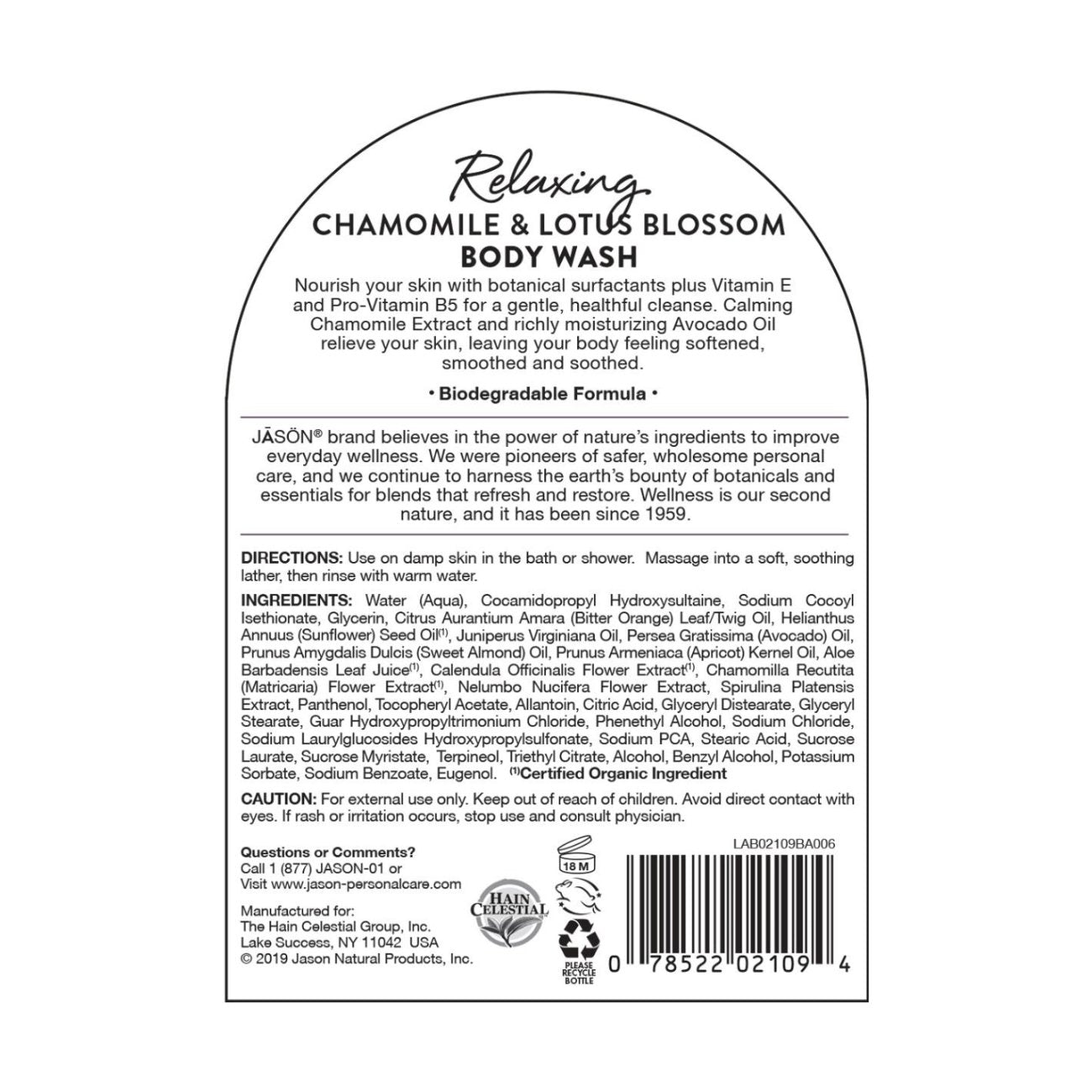 Body Wash Relaxing Chamomile 887ml - Eco Natural Products - Jason - Body Wash