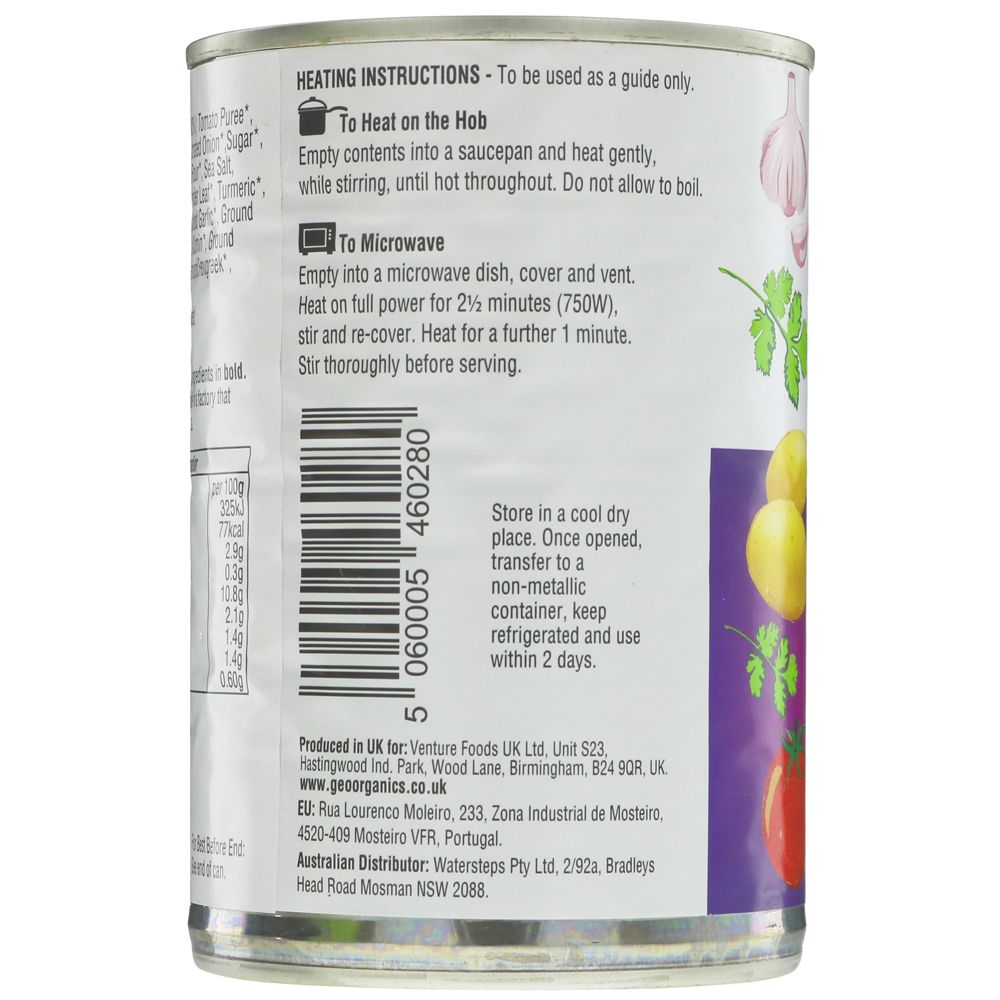 Bombay Potatoes 400g - Geo Organics - Prepared Meals & Entrées - Eco Natural Products