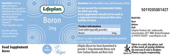 Boron 3mg 90 Tablets - Lifeplan - Minerals - Lifeplan