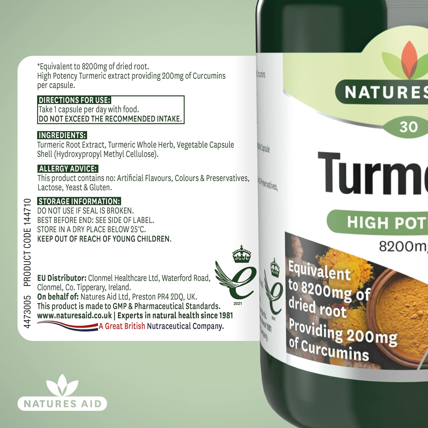 Botanicals Turmeric High Potency 8200mg 30 Capsules - Eco Natural Products - Natures Aid - Vitamins & Supplements