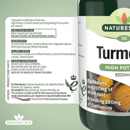 Botnicals Turmeric High Potency - 8200mg - 30caps - Natures Aid - Vitamins & Supplements - Eco Natural Products