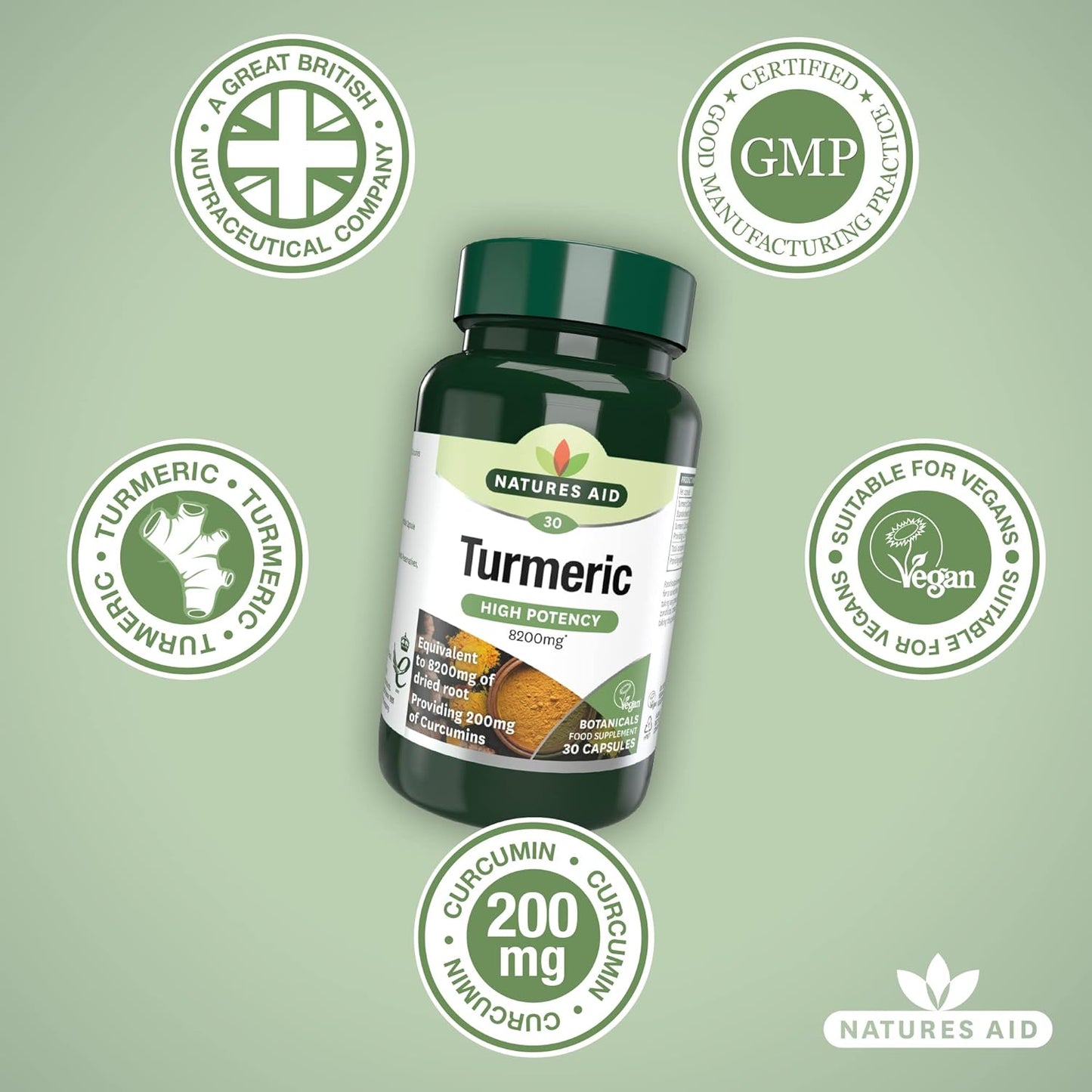 Botnicals Turmeric High Potency - 8200mg - 30caps - Natures Aid - Vitamins & Supplements - Eco Natural Products