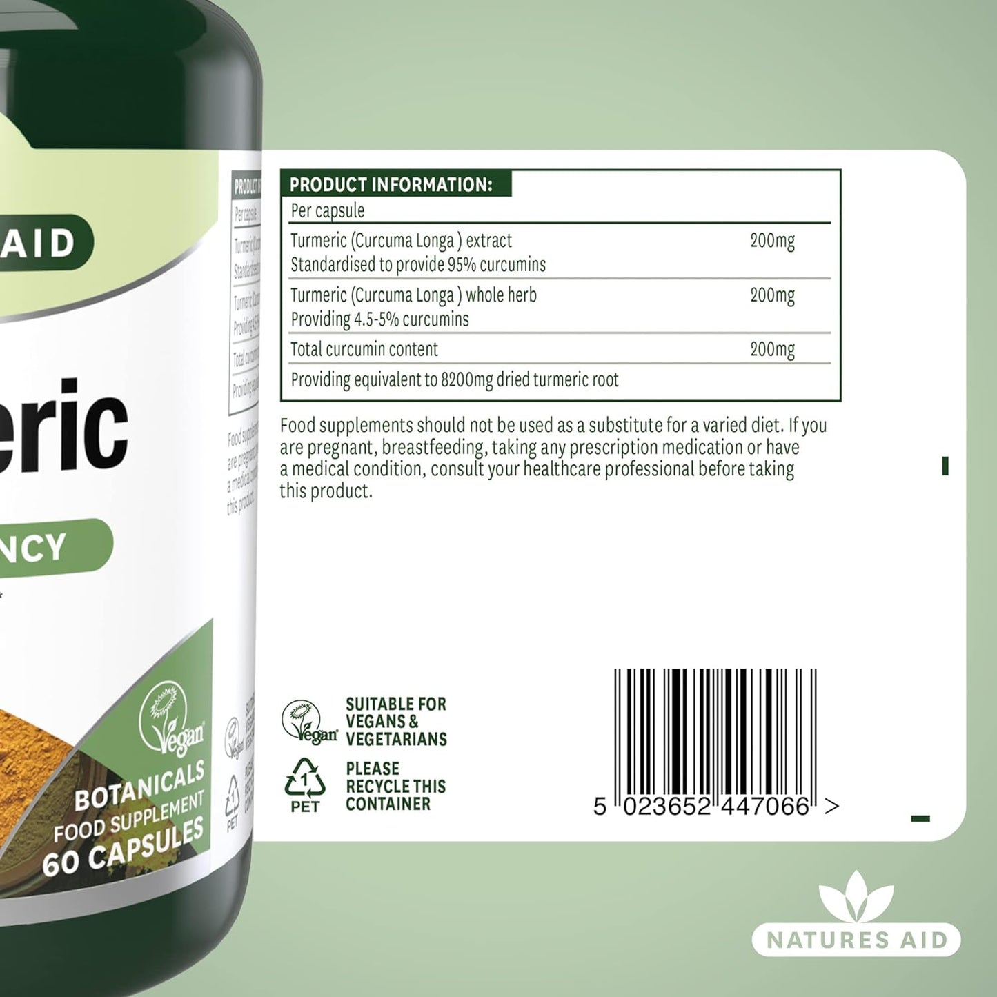 Botnicals Turmeric High Potency - 8200mg - 60caps - Natures Aid - Vitamins & Supplements - Eco Natural Products