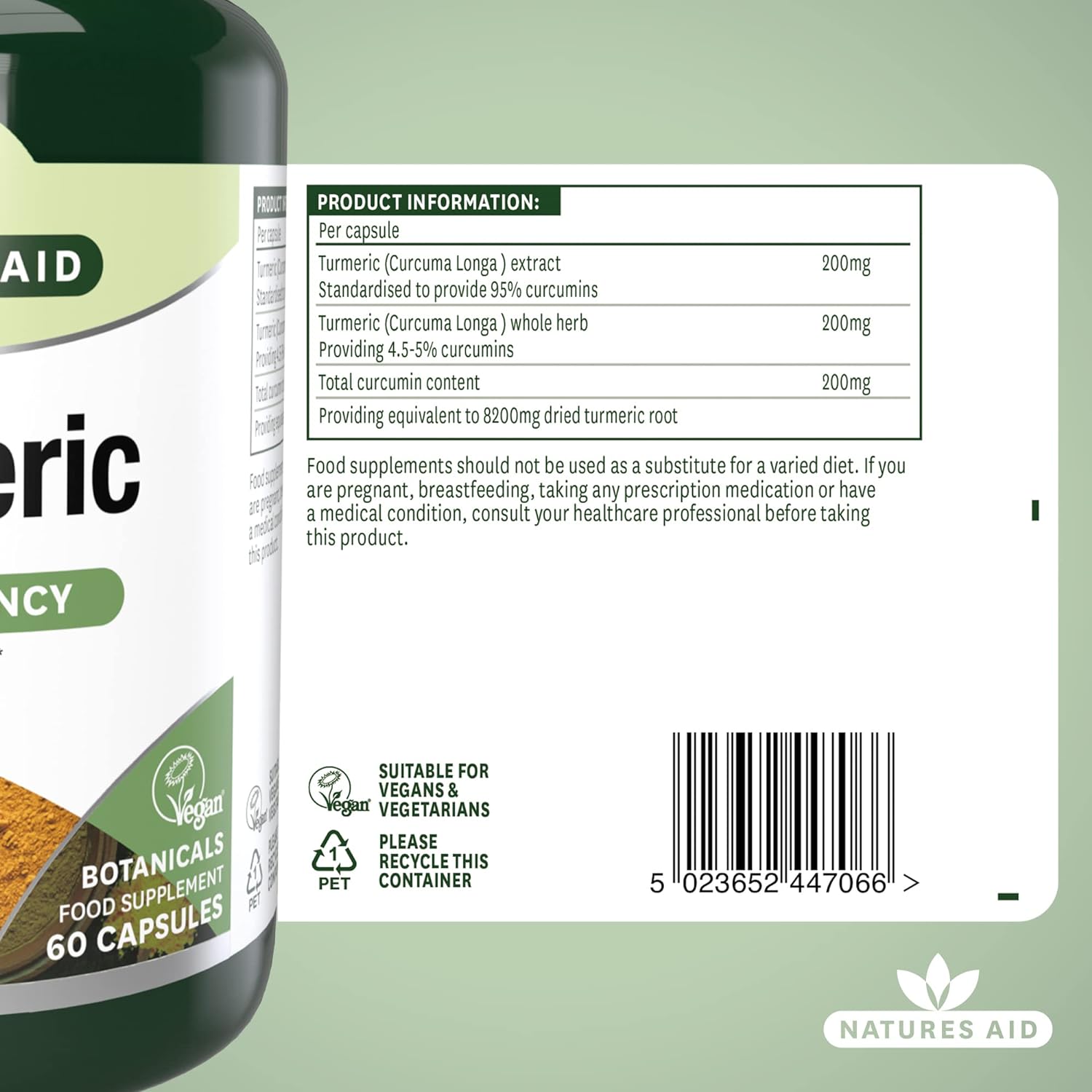 Botnicals Turmeric High Potency - 8200mg - 60caps - Natures Aid - Vitamins & Supplements - Eco Natural Products