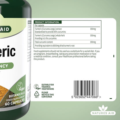 Botnicals Turmeric High Potency - 8200mg - 60caps - Natures Aid - Vitamins & Supplements - Eco Natural Products