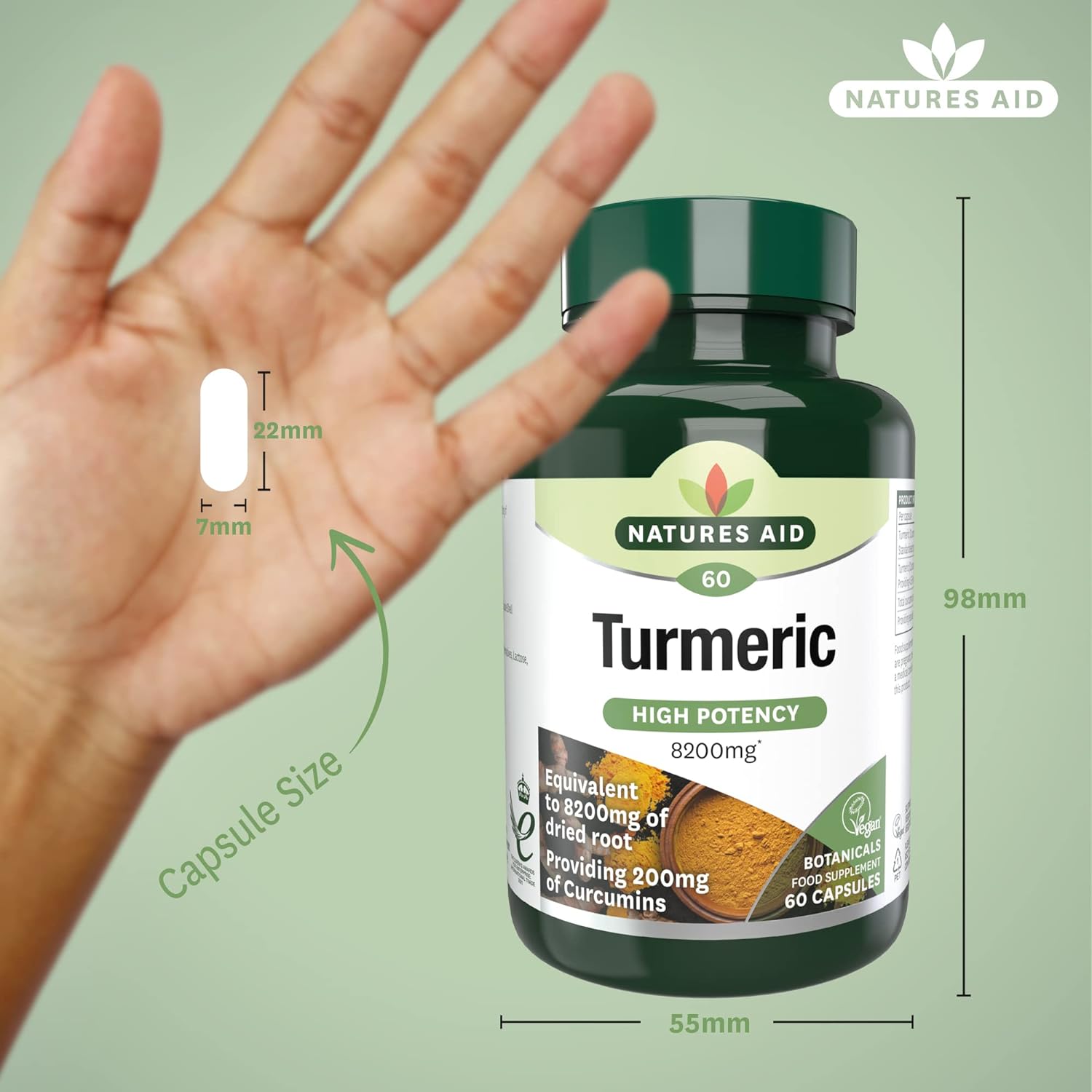 Botnicals Turmeric High Potency - 8200mg - 60caps - Natures Aid - Vitamins & Supplements - Eco Natural Products