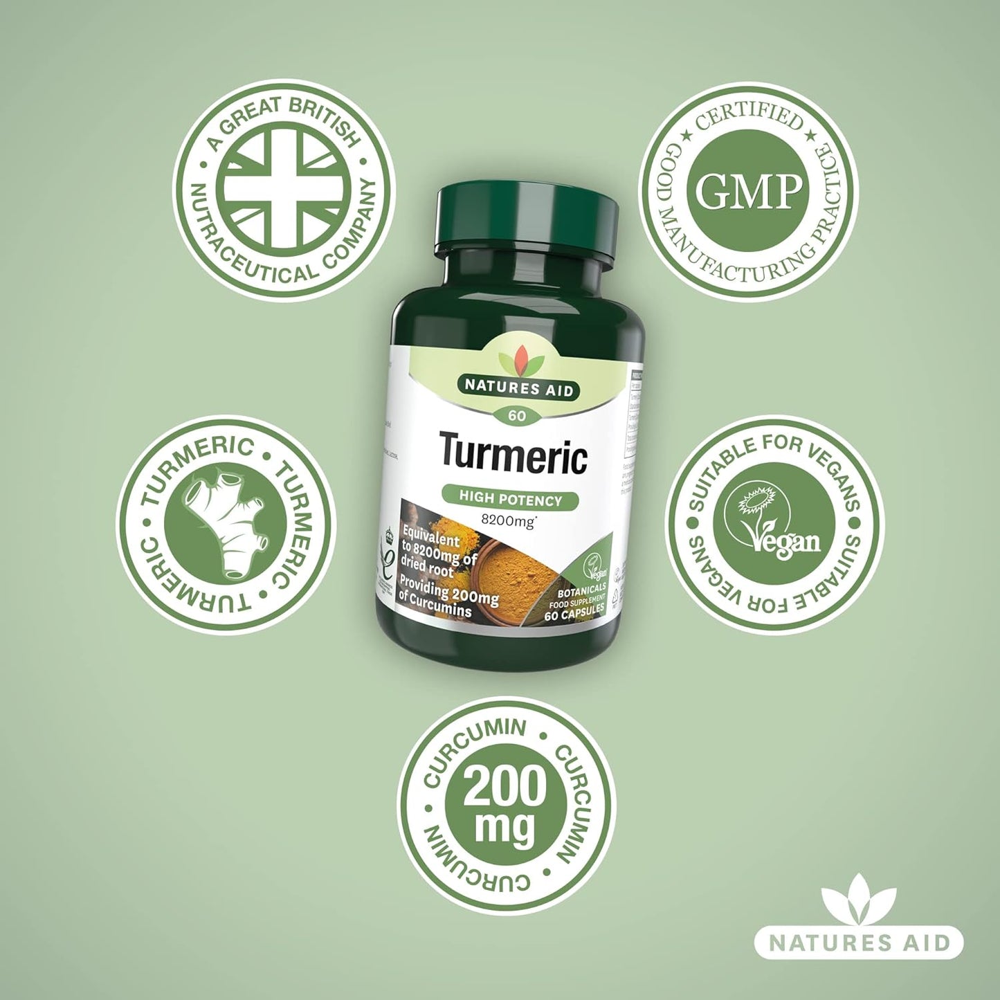 Botnicals Turmeric High Potency - 8200mg - 60caps - Natures Aid - Vitamins & Supplements - Eco Natural Products