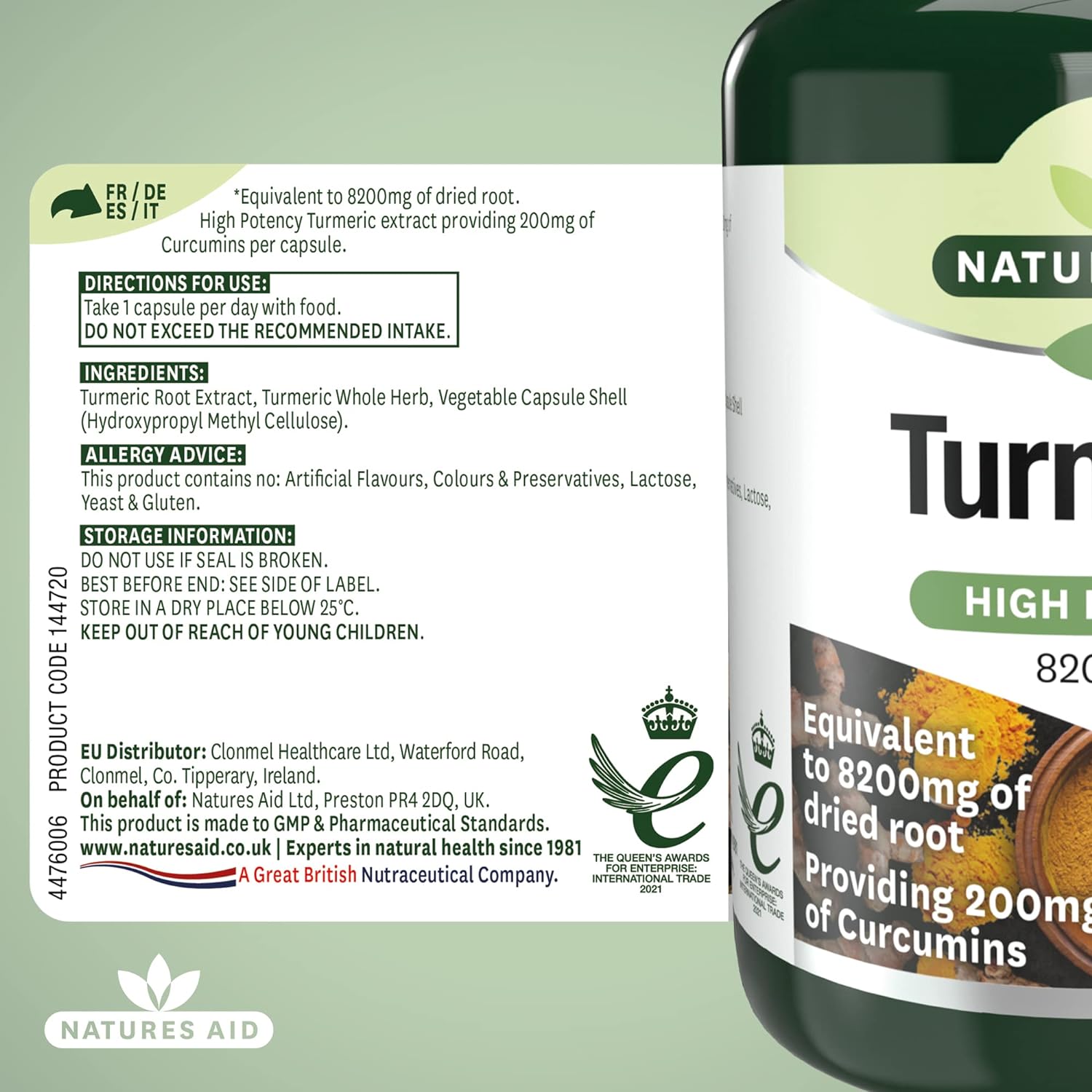 Botnicals Turmeric High Potency - 8200mg - 60caps - Natures Aid - Vitamins & Supplements - Eco Natural Products