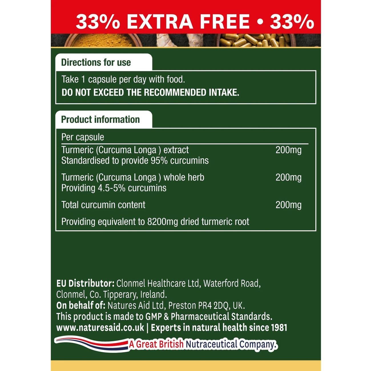 Botanicals Turmeric High Potency 8200mg - 80caps - Natures Aid - Dietery Supplement - Natures Aid