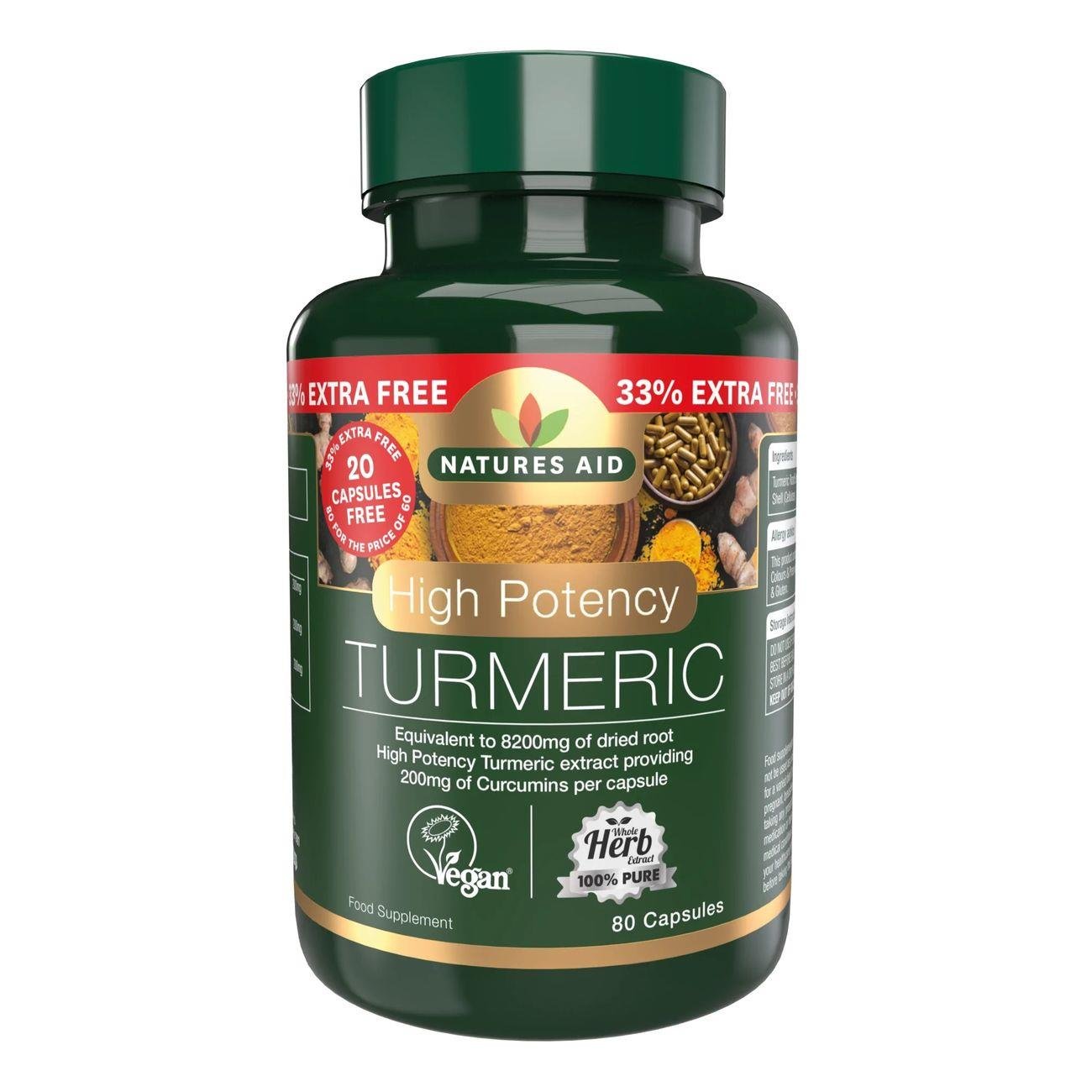 Botnicals Turmeric High Potency 8200mg - 80caps BBE.04.2024 - Eco Natural Products - Natures Aid - Dietery Supplement