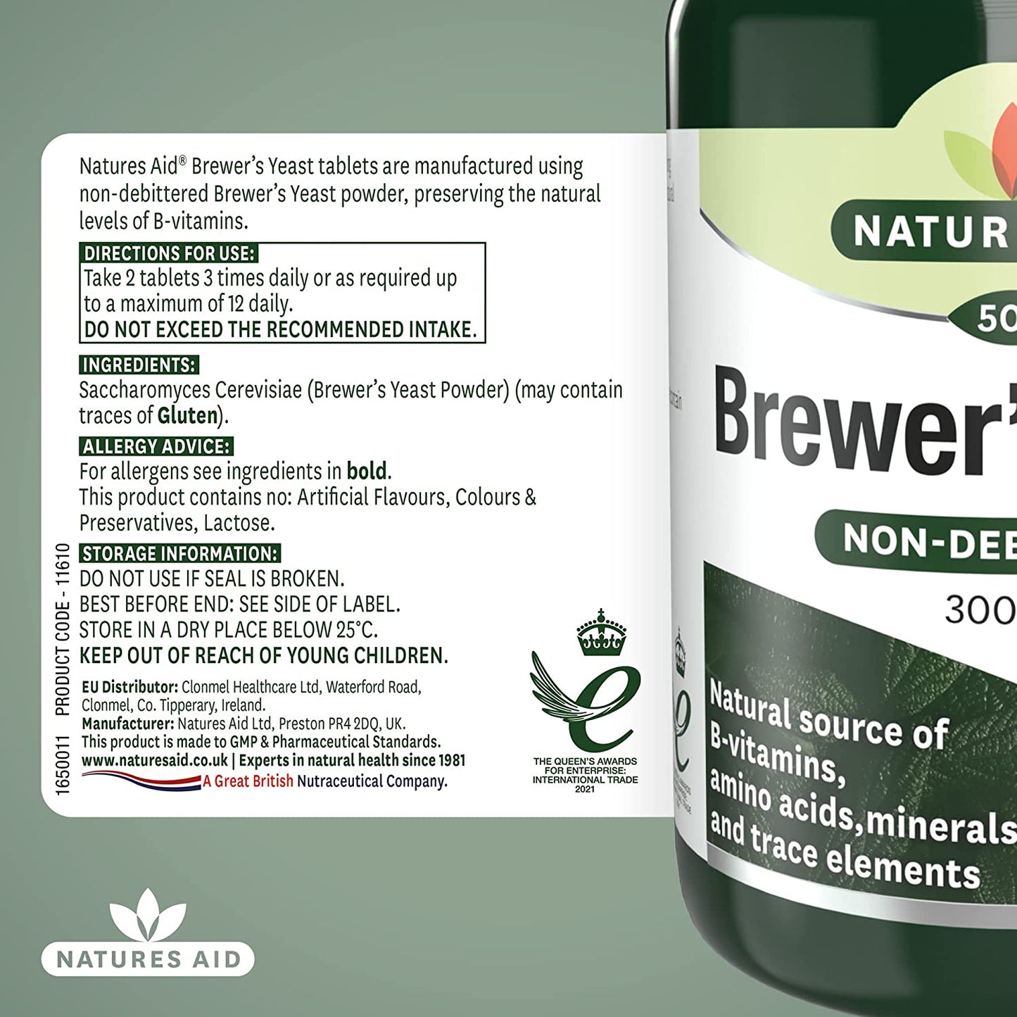 Brewers Yeast 300mg 500 Tablets - Natures Aid - Vitamins & Supplements - Eco Natural Products