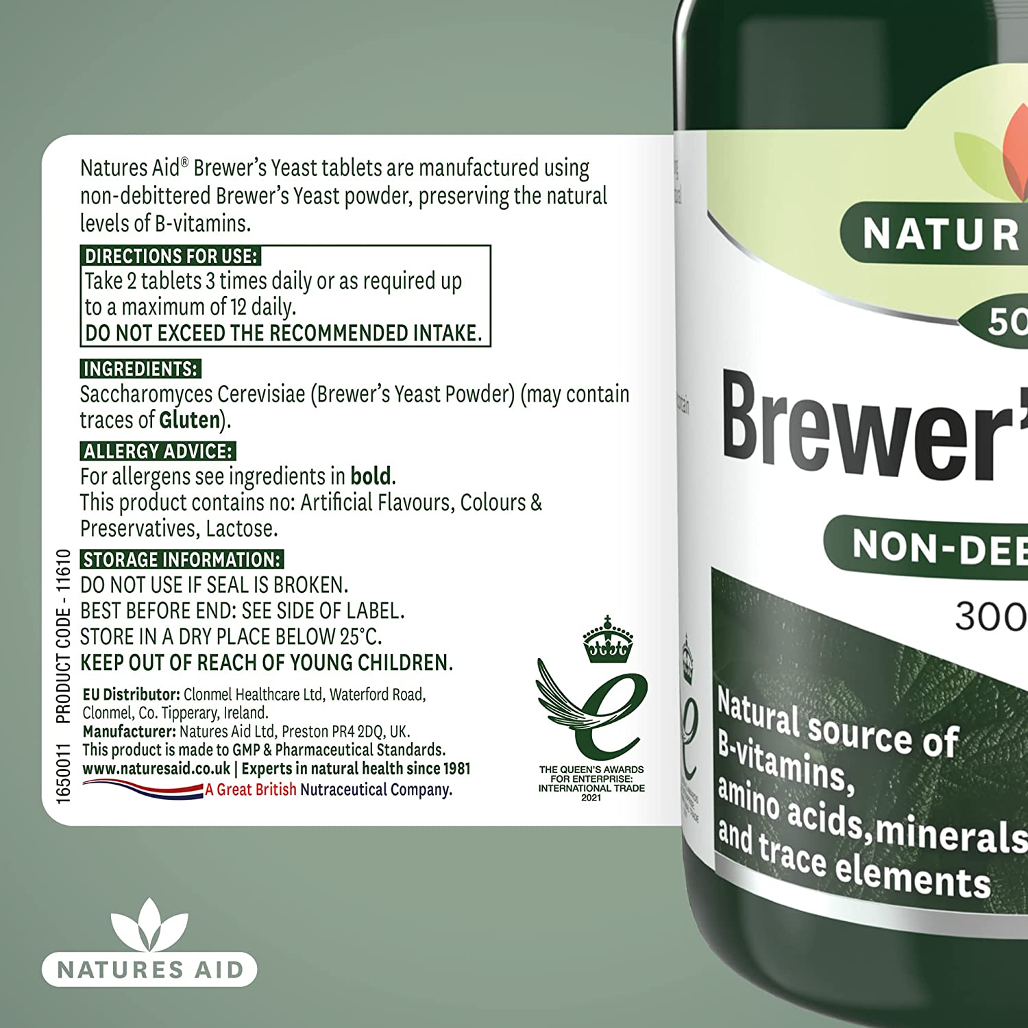 Brewers Yeast 300mg 500 Tablets - Natures Aid - Vitamins & Supplements - Eco Natural Products
