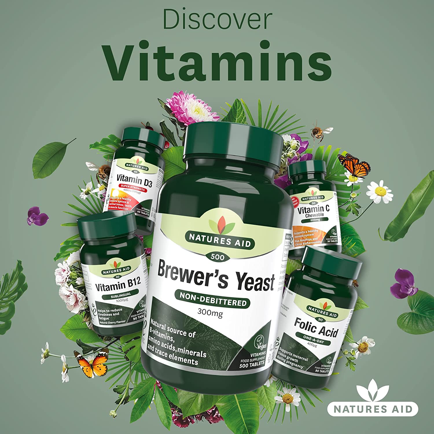 Brewers Yeast 300mg 500 Tablets - Natures Aid - Vitamins & Supplements - Eco Natural Products