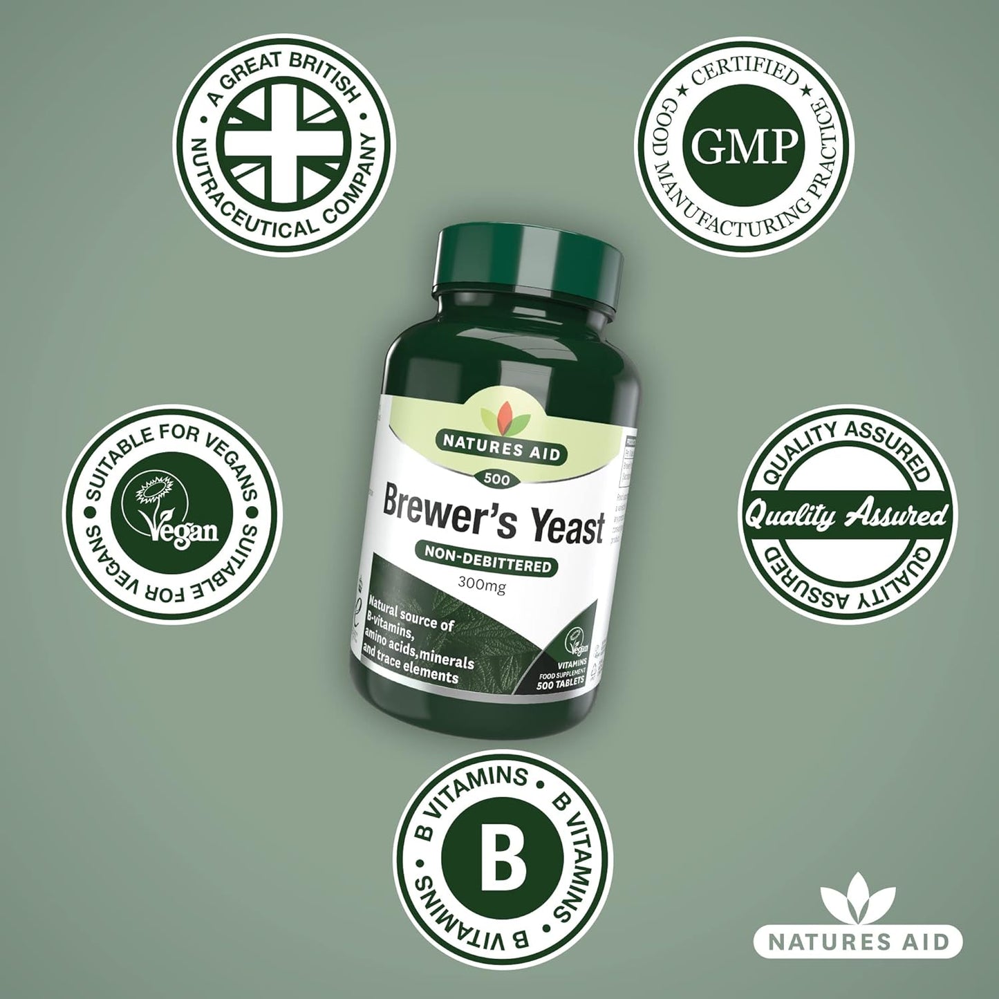 Brewers Yeast 300mg 500 Tablets - Natures Aid - Vitamins & Supplements - Eco Natural Products