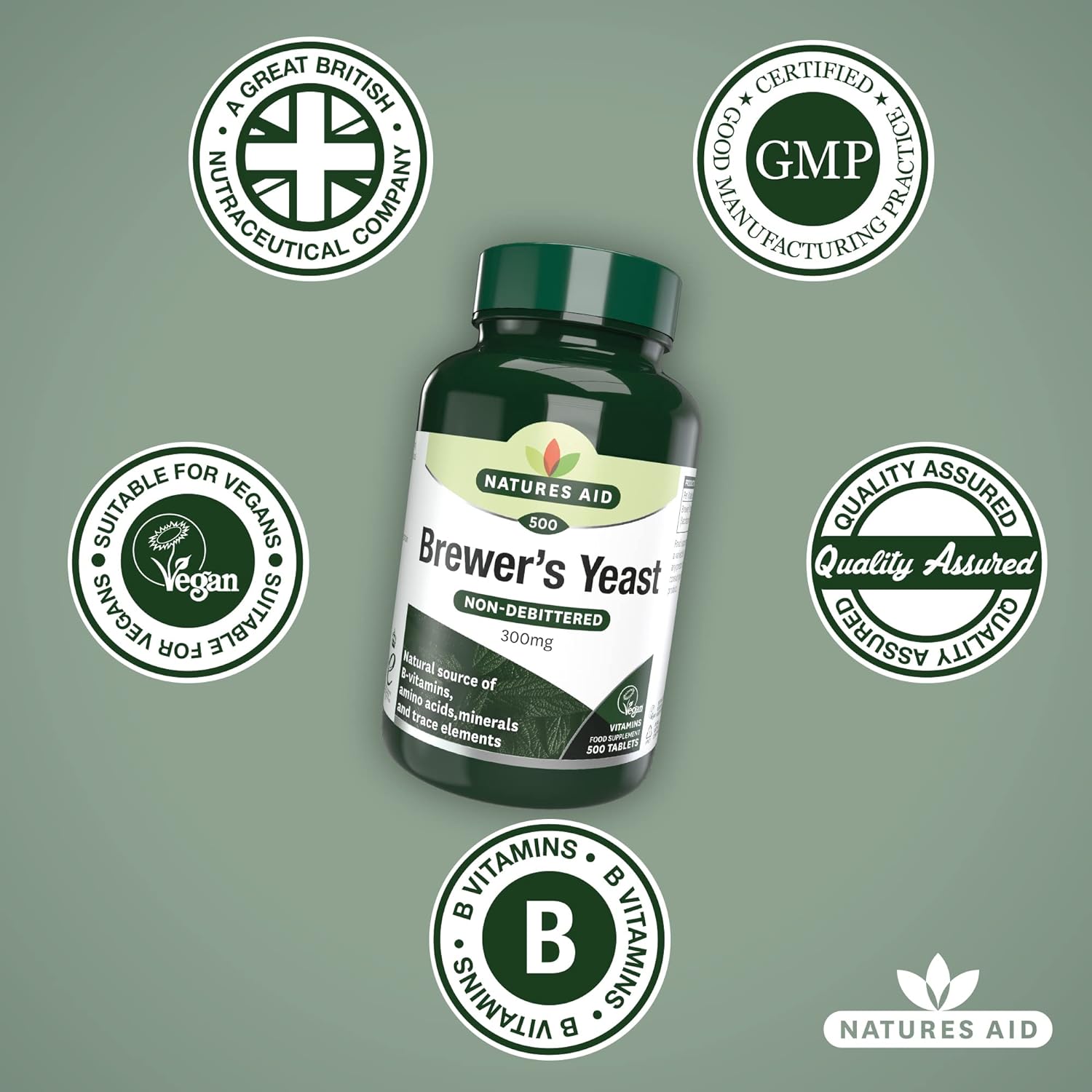 Brewers Yeast 300mg 500 Tablets - Natures Aid - Vitamins & Supplements - Eco Natural Products