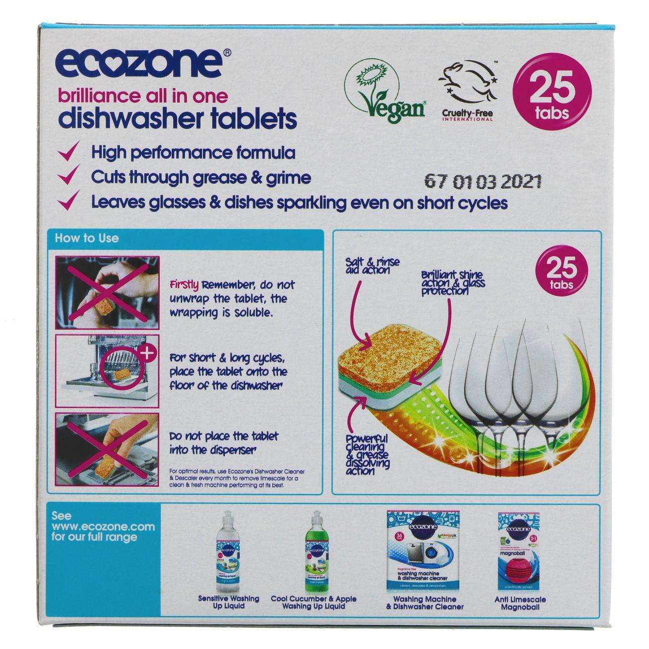 Brilliance Dishwasher 25 Tablets - Eco Natural Products - Ecozone - Dishwasher Tablets