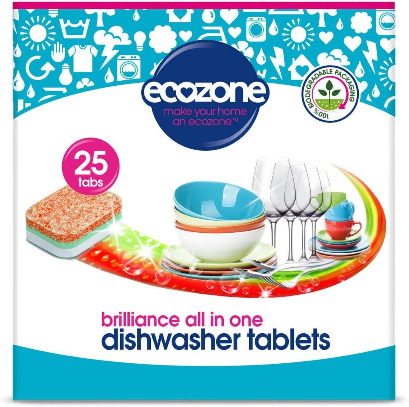 Brilliance Dishwasher 25 Tablets - Eco Natural Products - Ecozone - Dishwasher Tablets