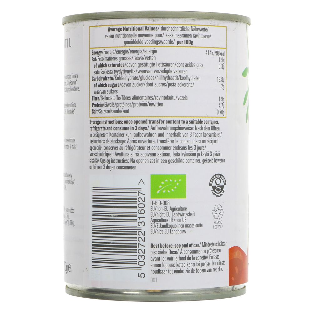 Brown Lentil Curry 400g - Eco Natural Products - Biona - Preserved Vegetables